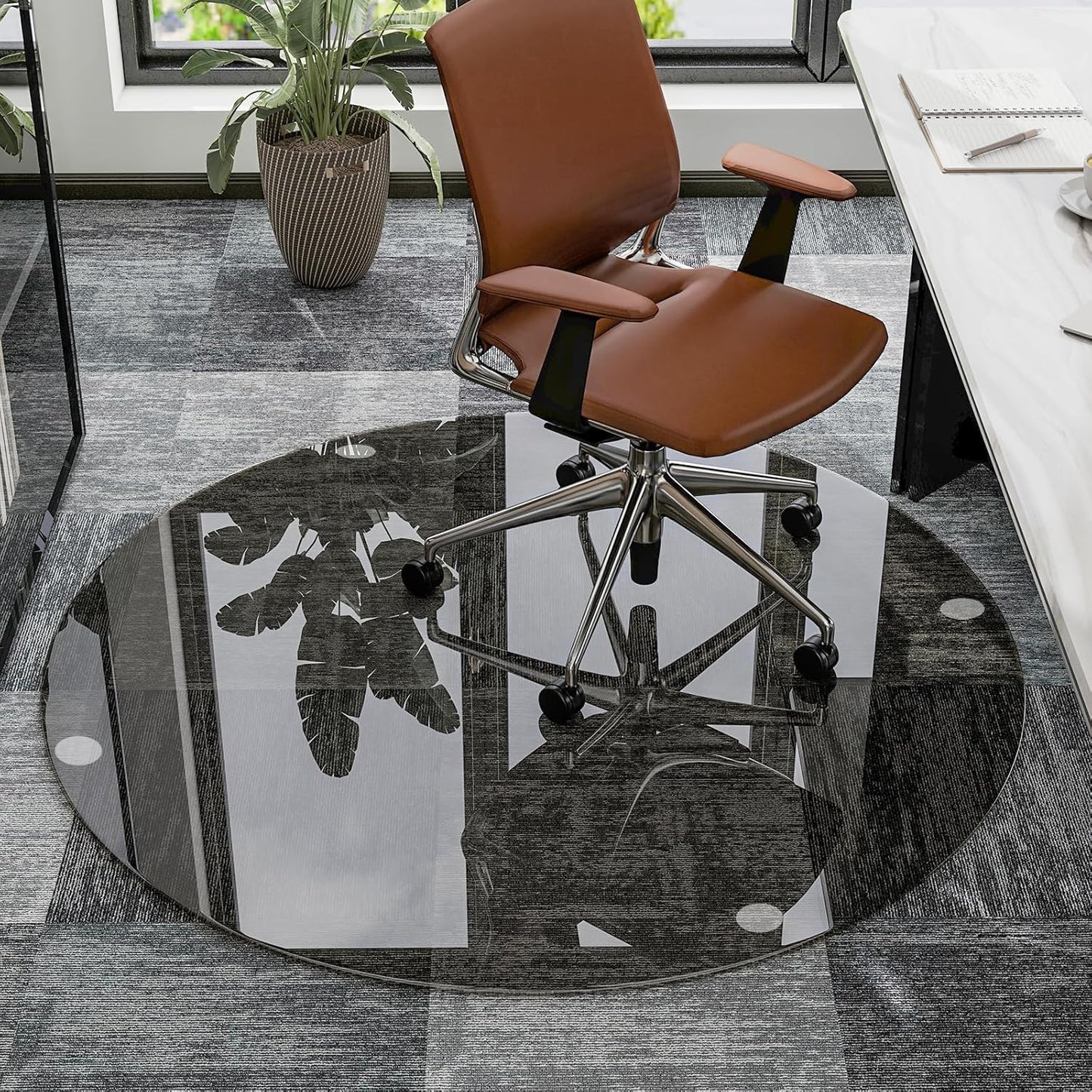 55 Round Tempered Glass Chair Mat for Carpet & Hardwood Use