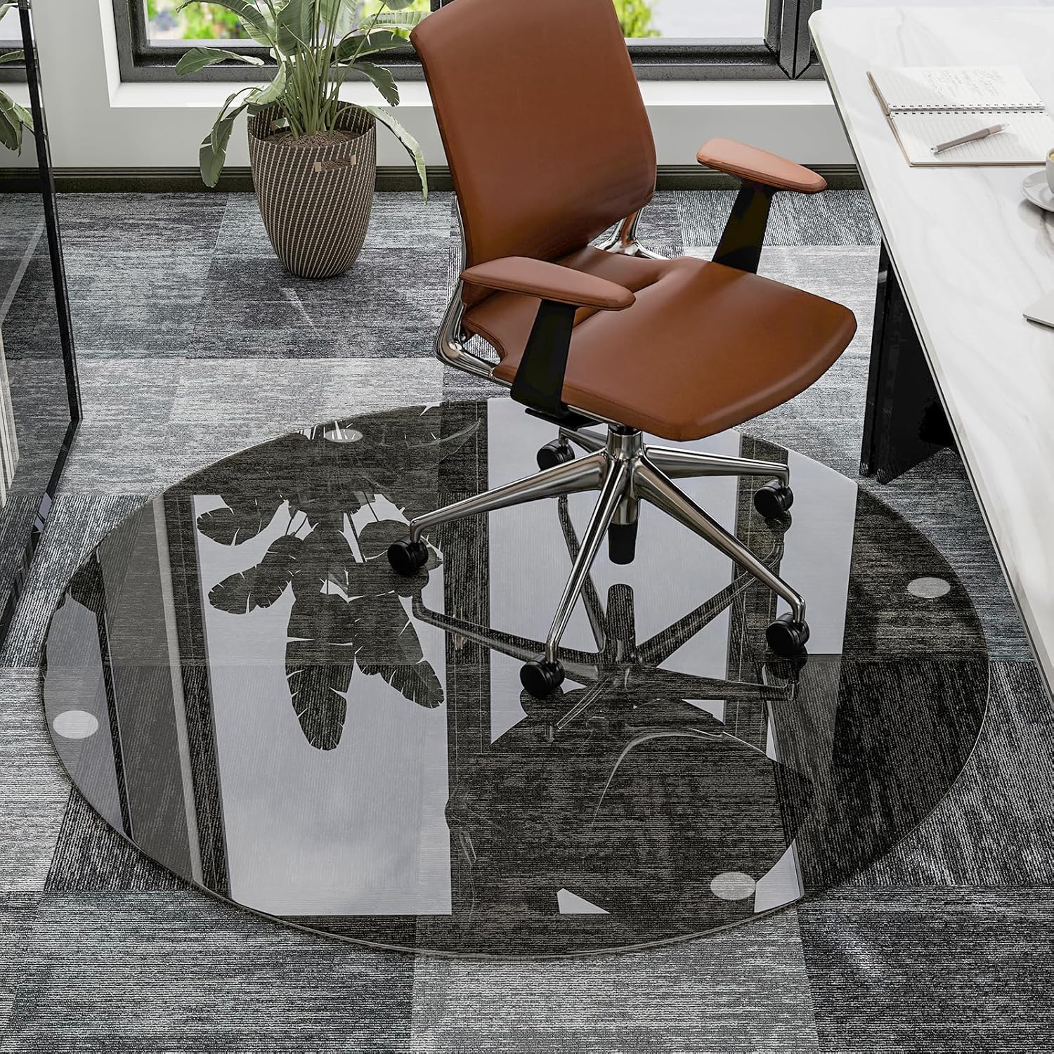 55 Round Tempered Glass Chair Mat for Carpet & Hardwood Use