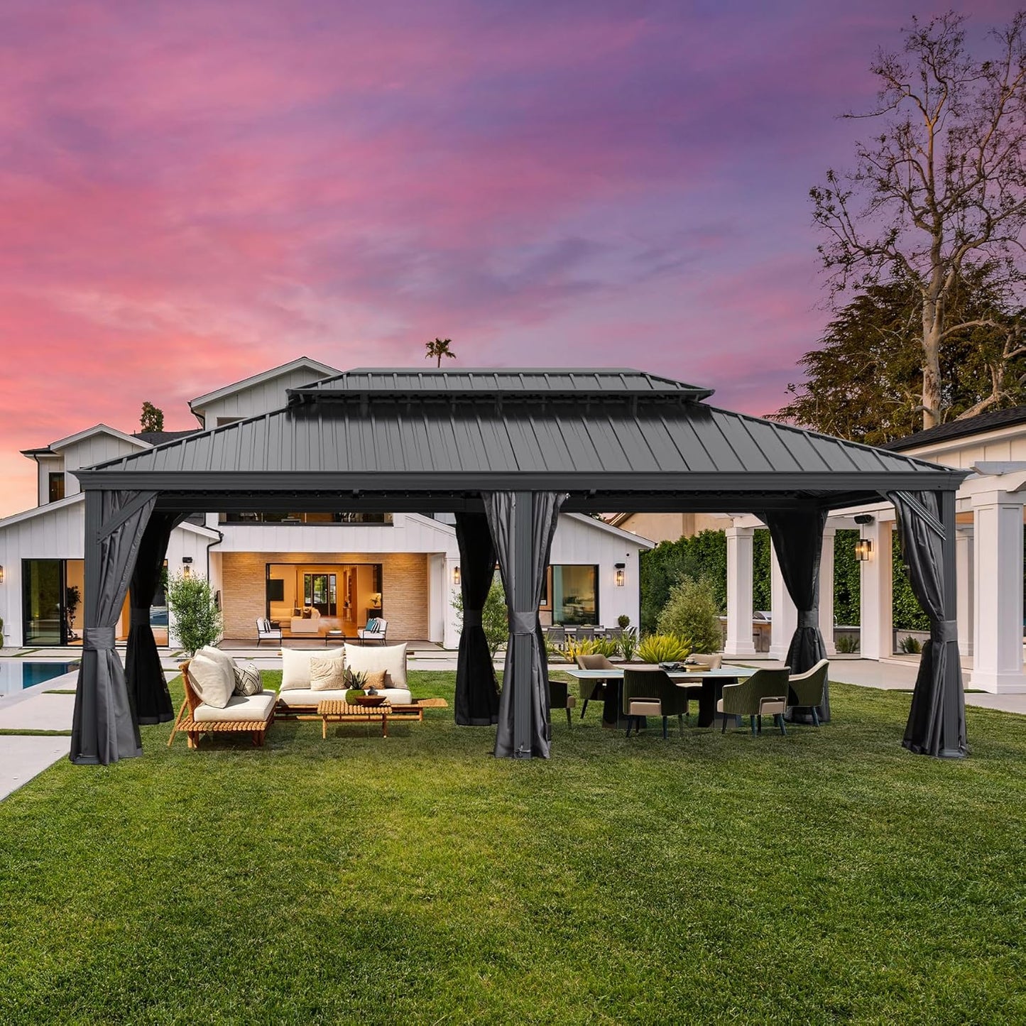 Domi 12x20FT Outdoor Gazebo with Hardtop and Drainage System