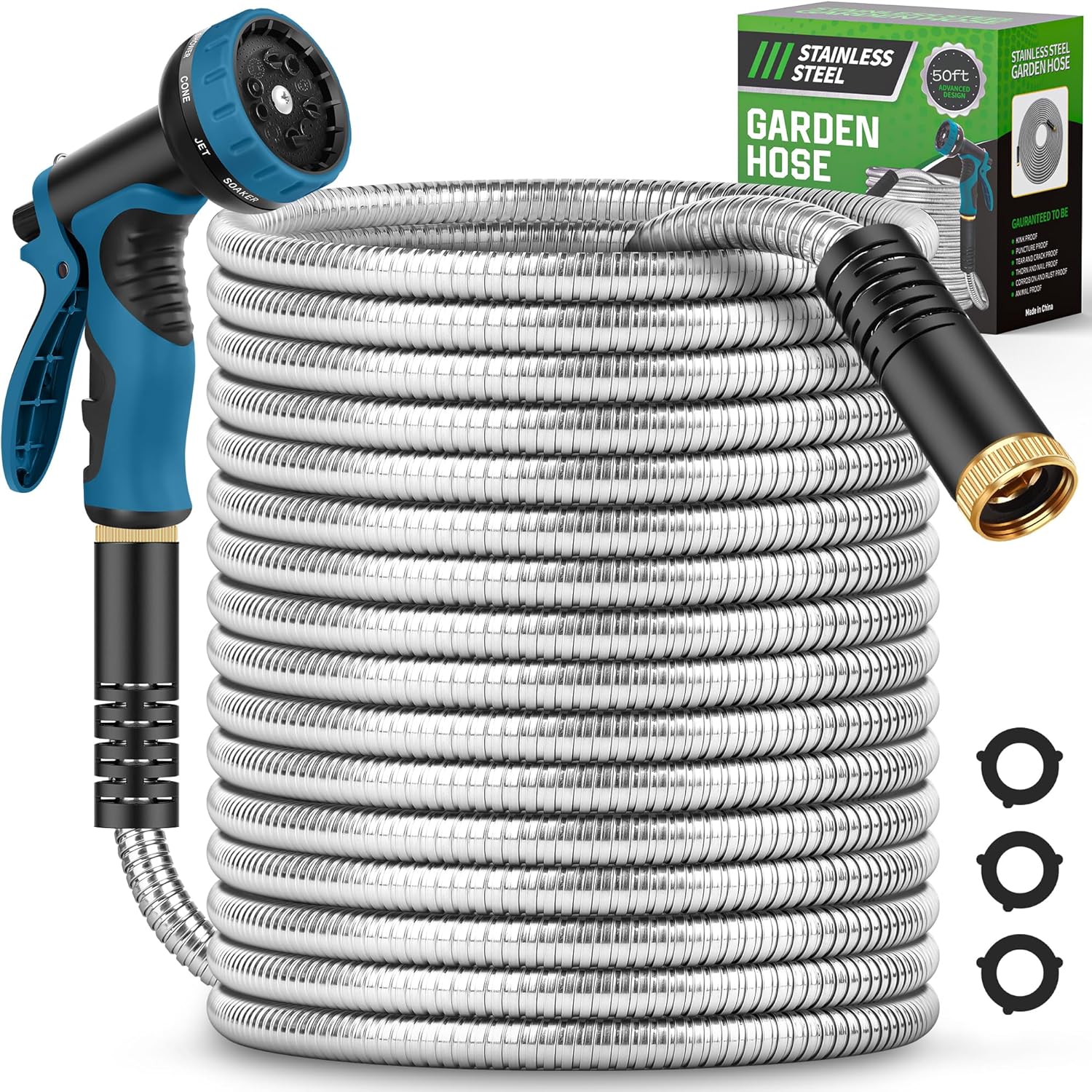 Garden Hose 50FT with 10 Function Nozzle for Outdoor Use