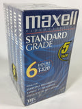 MAXELL 5PK 6 HR T-120 VHS Videotape - Reliable Standard Grade