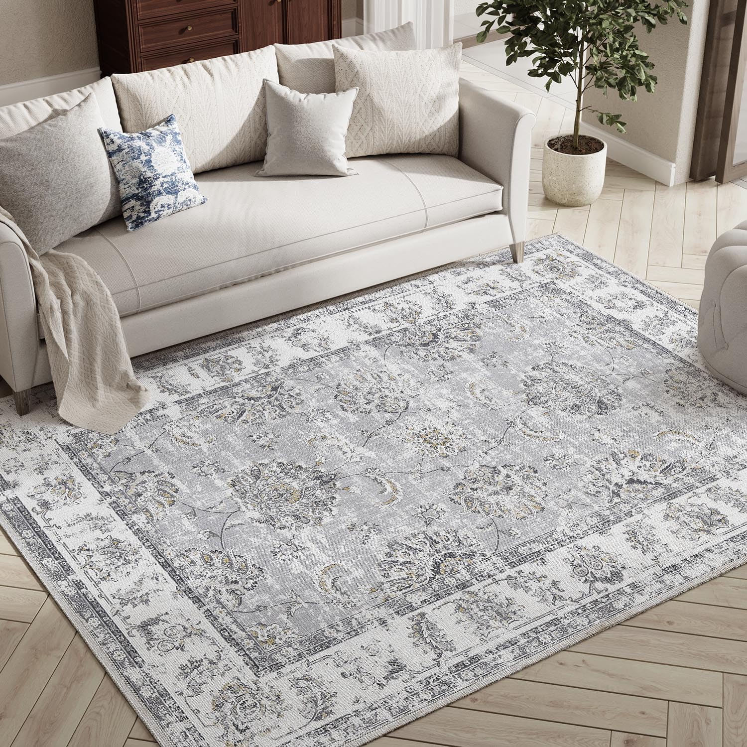 Jinchan 4x6 Area Rugs for Bedroom - Vintage Floral Design