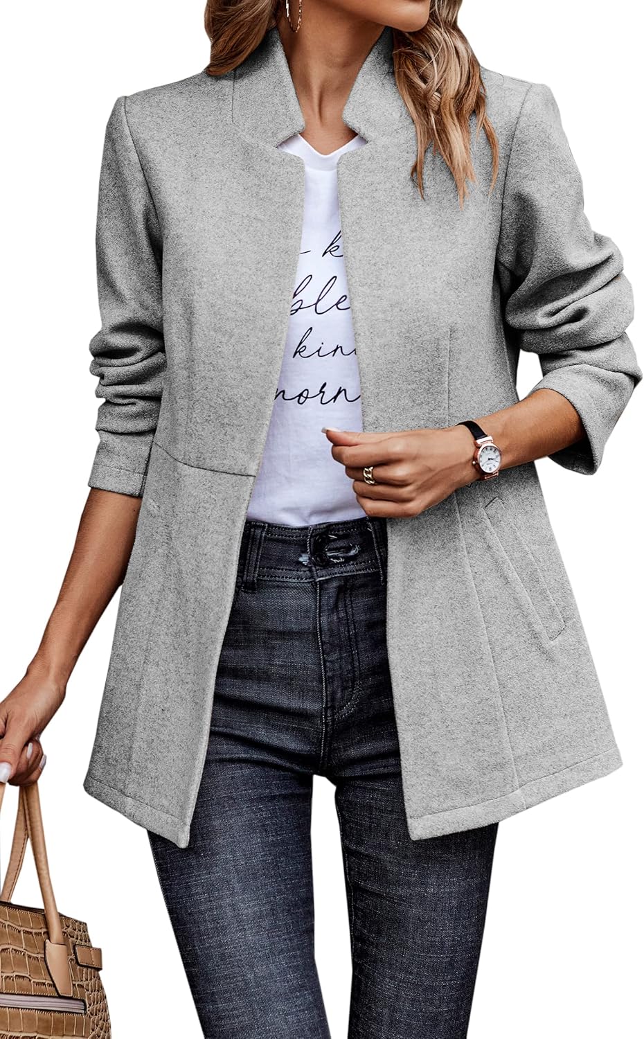 CCTOO Women's Casual Open Front Blazer for Work and Play