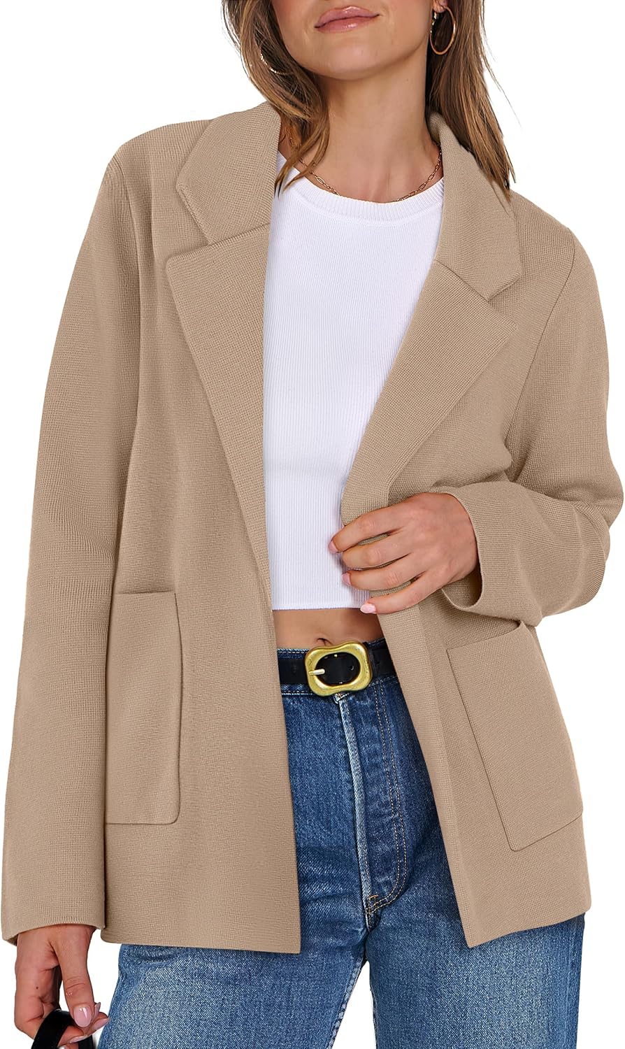ANRABESS Womens Sweater Blazer for Fall - Chunky Knit Jacket