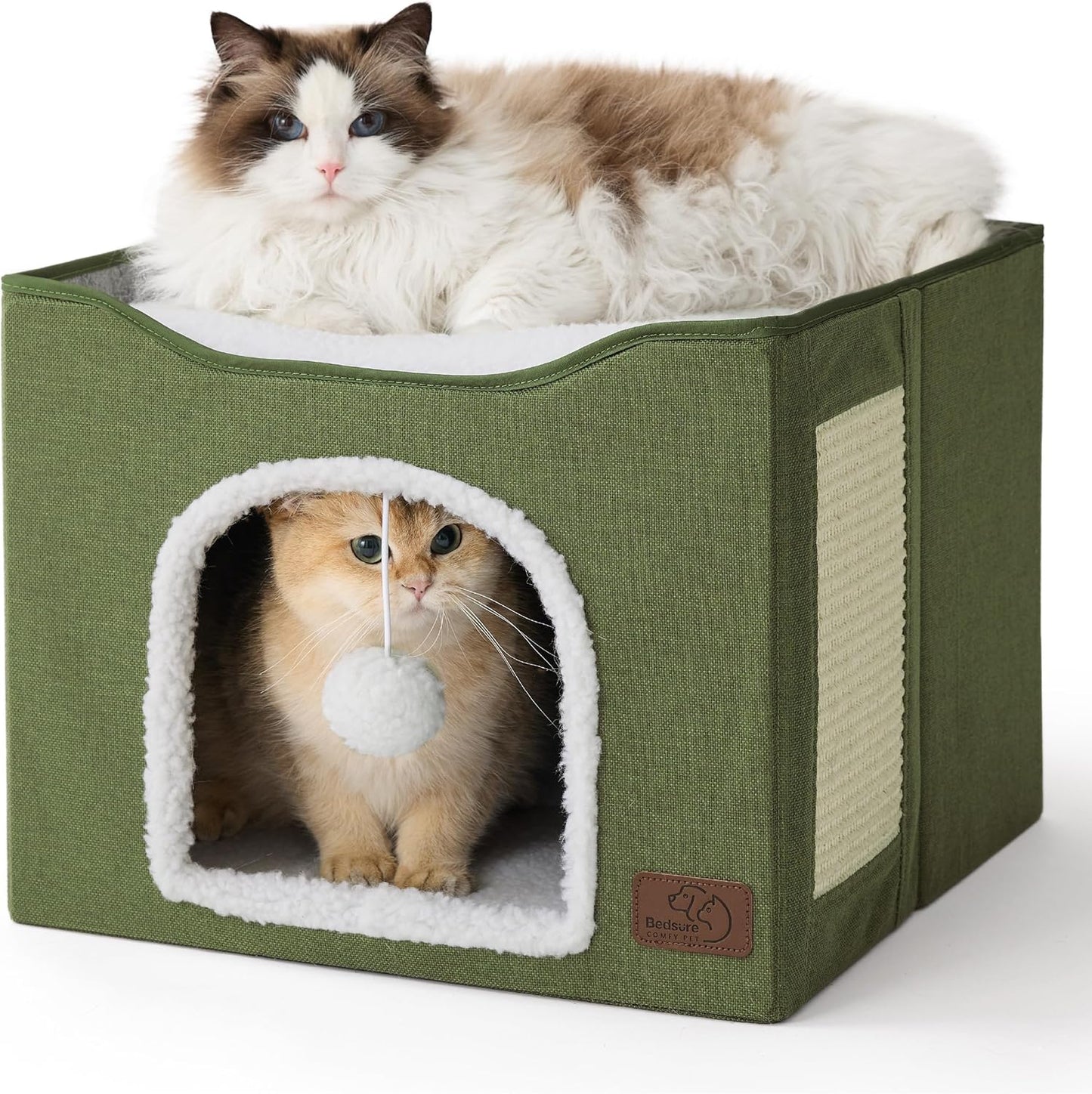Cozy Cat Hideaway with Fluffy Ball and Scratch Pad for Cats
