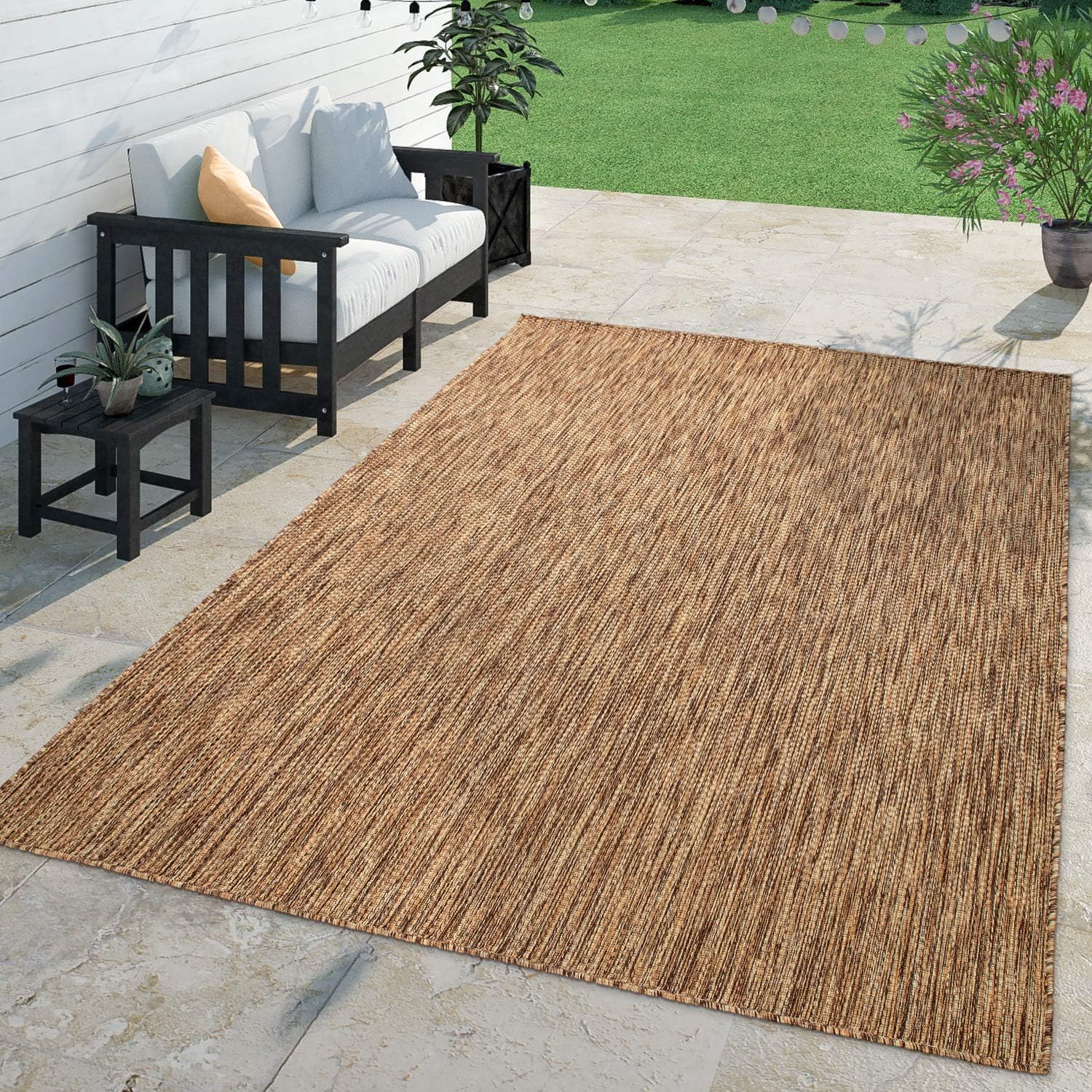 Solid Outdoor Rug for Patio or Balcony Weatherproof Mottled Brown