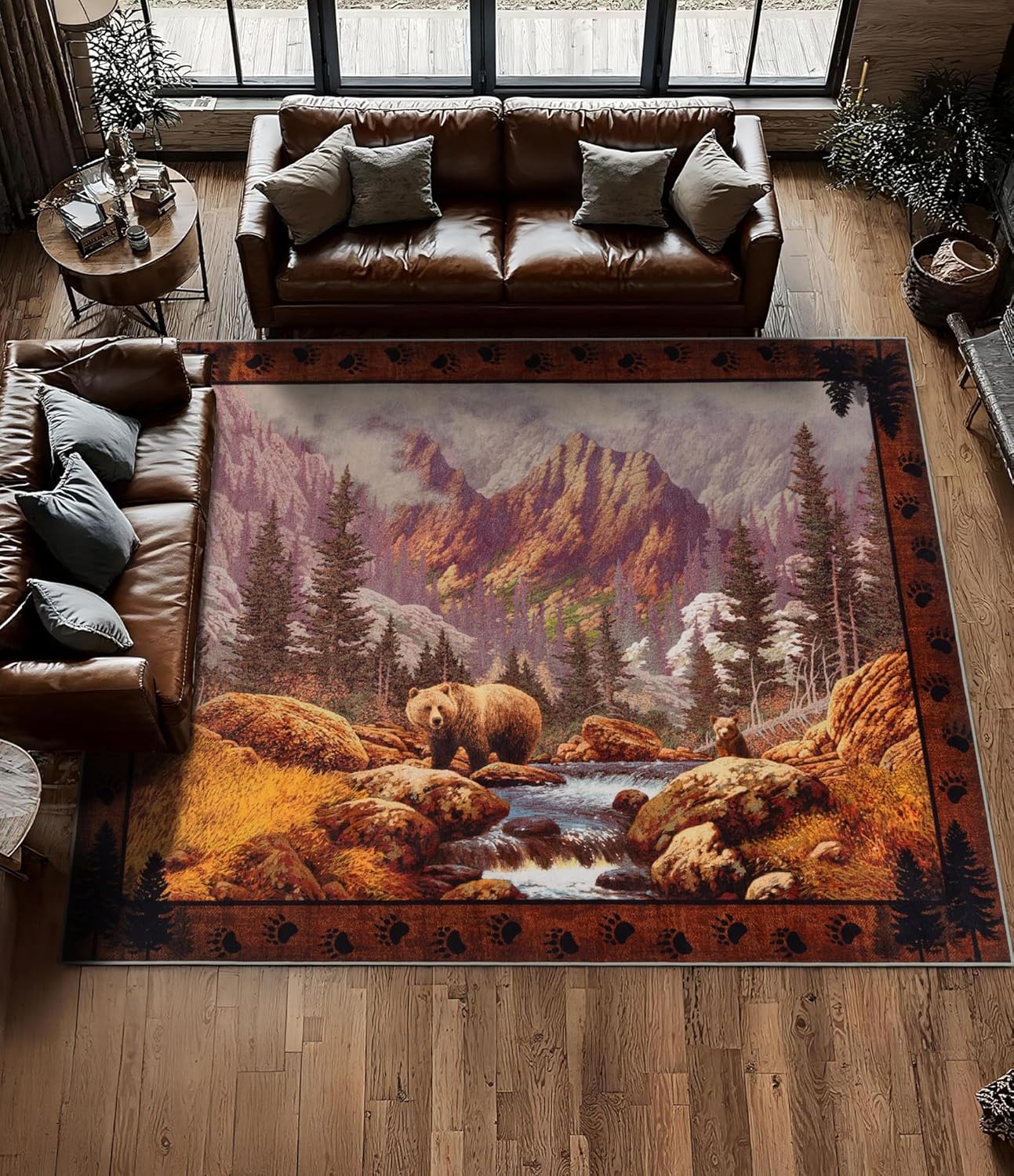 YIHOUSE Rustic Cabin Area Rug 6x9, Machine Washable Wildlife Design