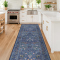 Non Slip 2x6 Dark Blue Kitchen Runner Rug 24 x 72 - Washable Vintage