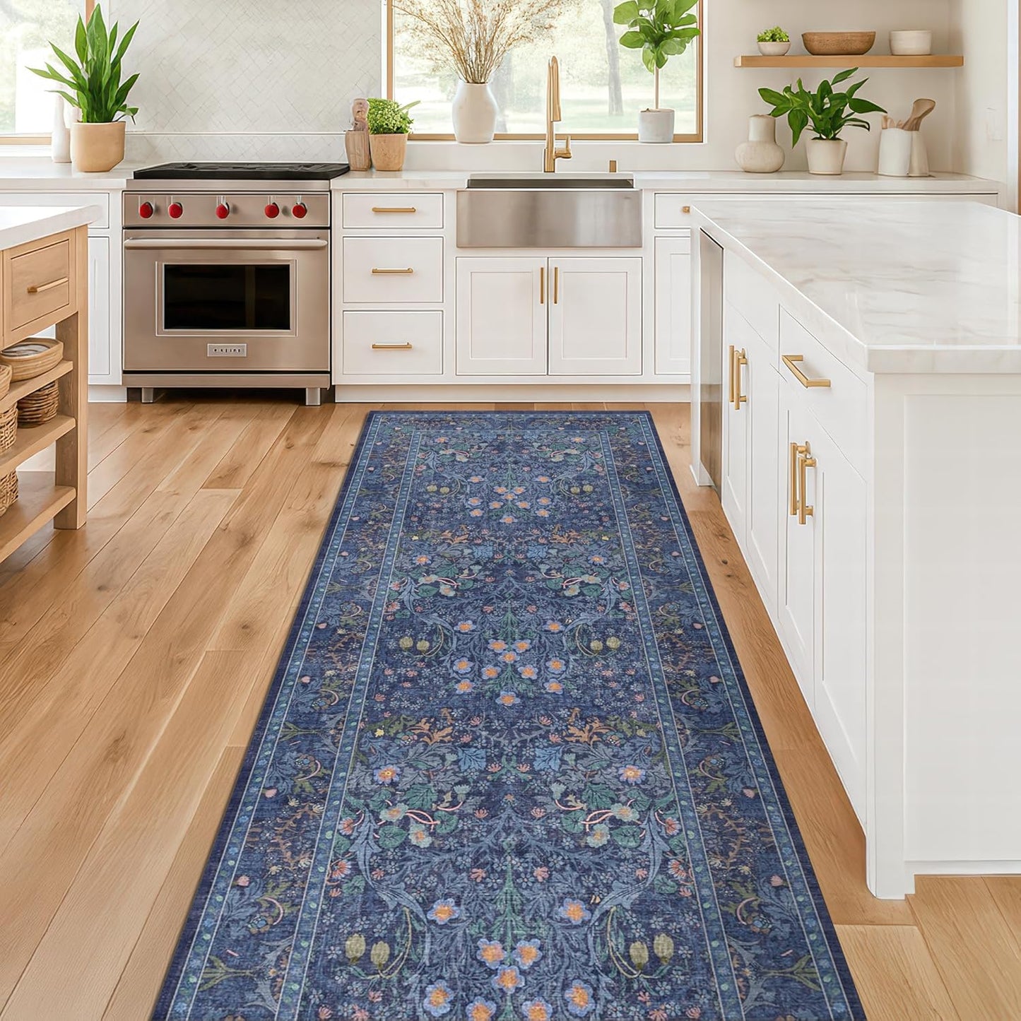 Non Slip 2x6 Dark Blue Kitchen Runner Rug for Elegant Spaces