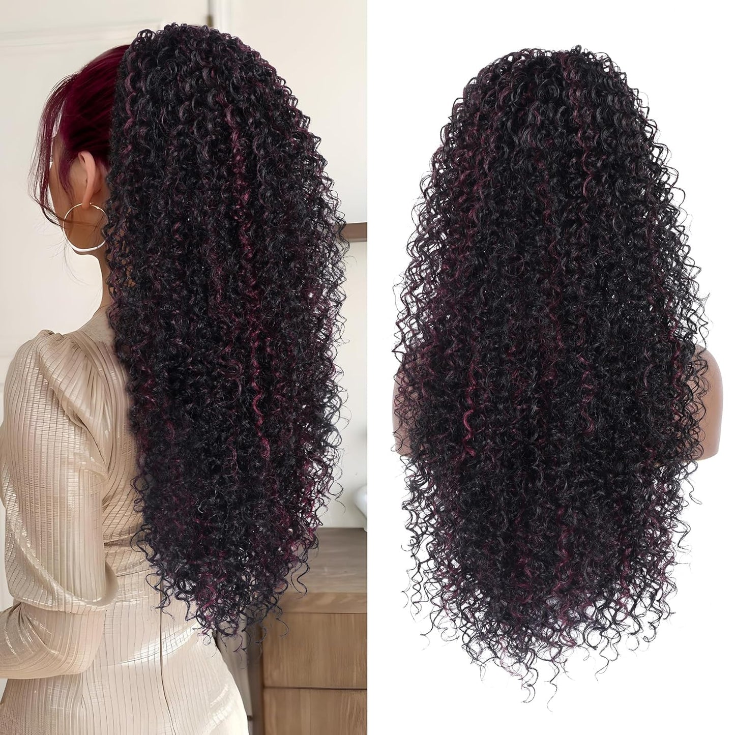 27 Inch Drawstring Ponytail Extension for Black Women Deep Curly