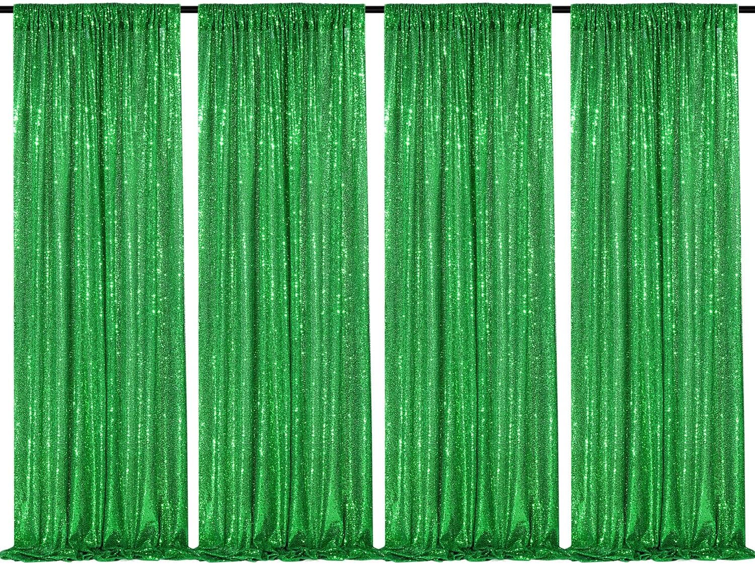 Green Sequin Backdrop 4 Panels for Stunning Party Decor
