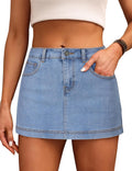 Denim Skort for Women High Waist Mini Skirt - Stretchy Pocketed Style