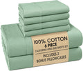Casa Platino Cal King Cotton Sheets Set - Cool Percale Sage Green