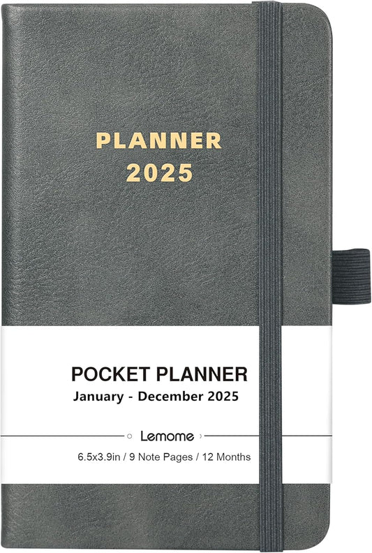Lemome 2025 Pocket Planner: Elegant Leather, JAN-DEC, Compact Size