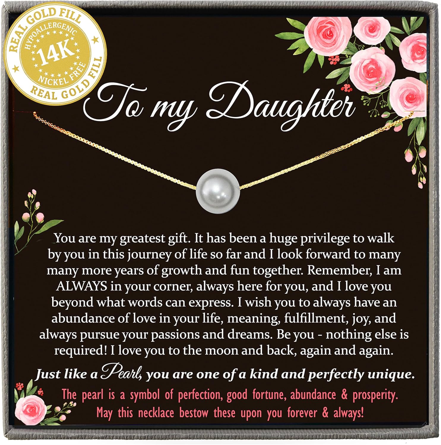 Goldfilled Daughter Necklace with Classic White Pearl Gift