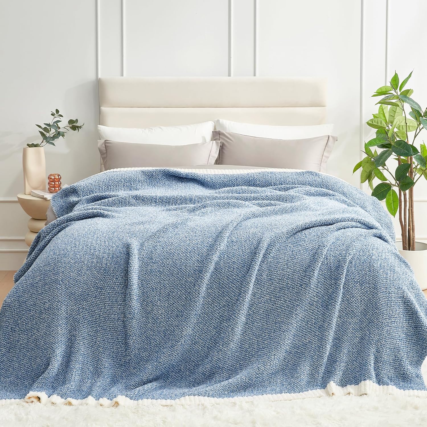 Snuggle Sac Queen Size Bed Blanket in Heather Blue for Cozy Comfort
