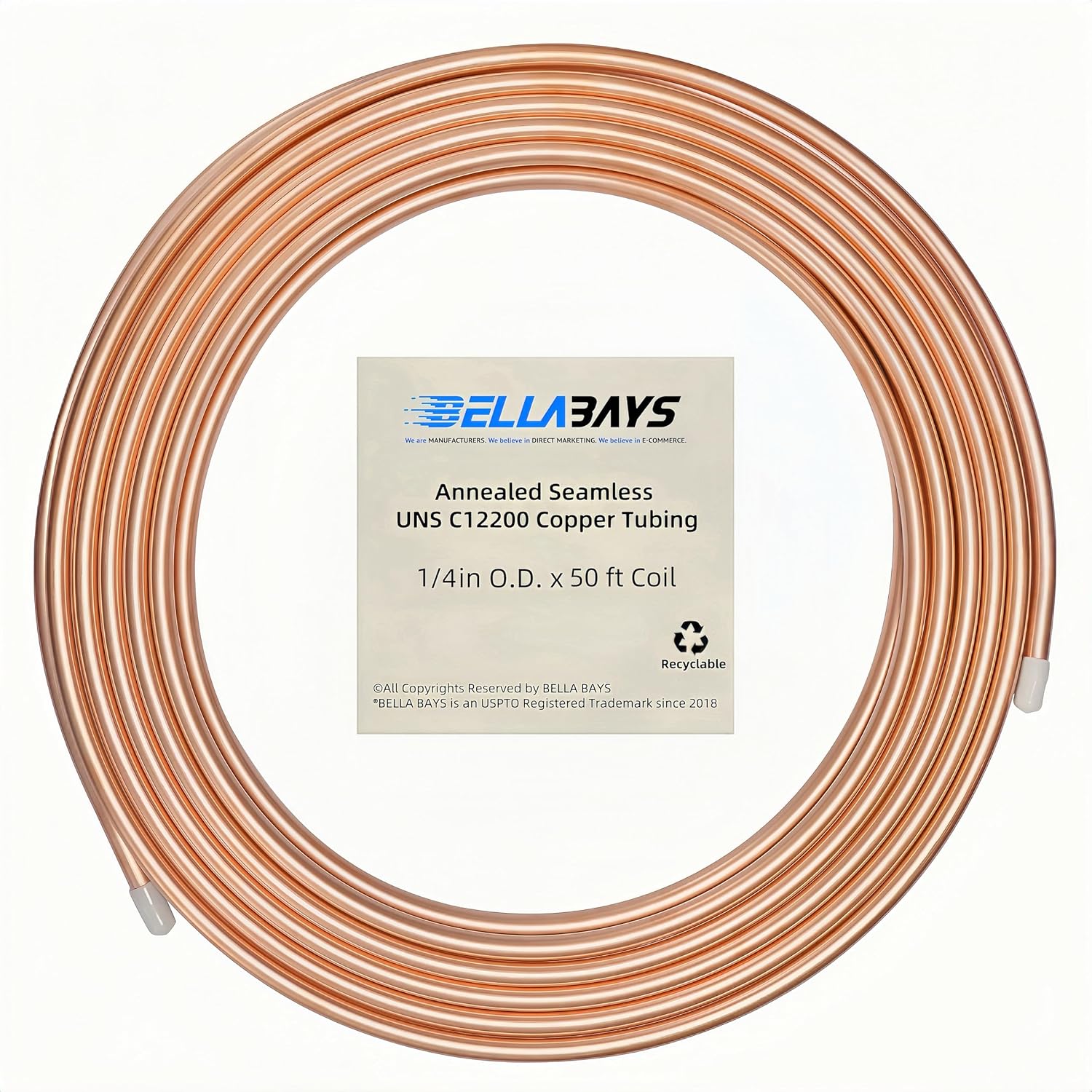 Copper Tubing 1/4 OD x 0.187 ID x 50 ft for HVAC and DIY