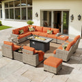 Brick Red 15-Piece Outdoor Sectional Patio Set with Fire Pit - Deep