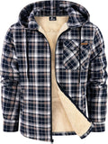 ZITY Men's Flannel Jacket Zip Up Fleece Hoodie - Warm Sherpa Lined