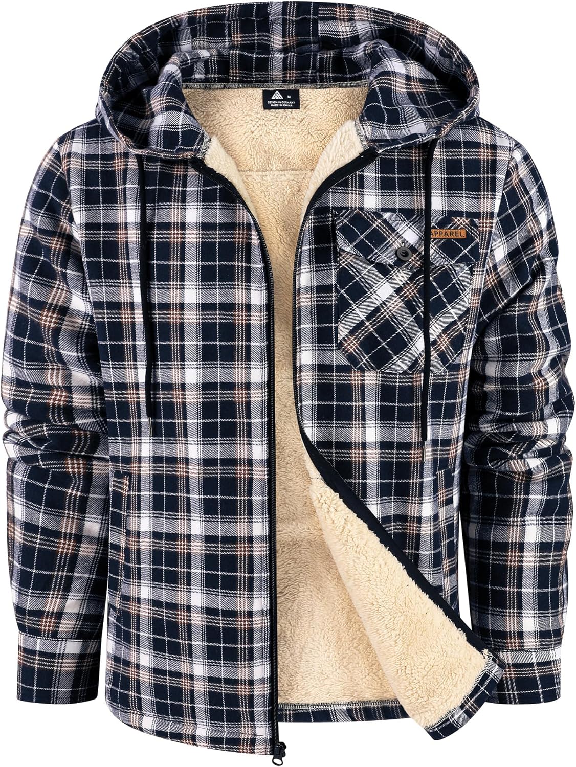 ZITY Men's Flannel Jacket: Warm Sherpa Lined Hoodie for Winter
