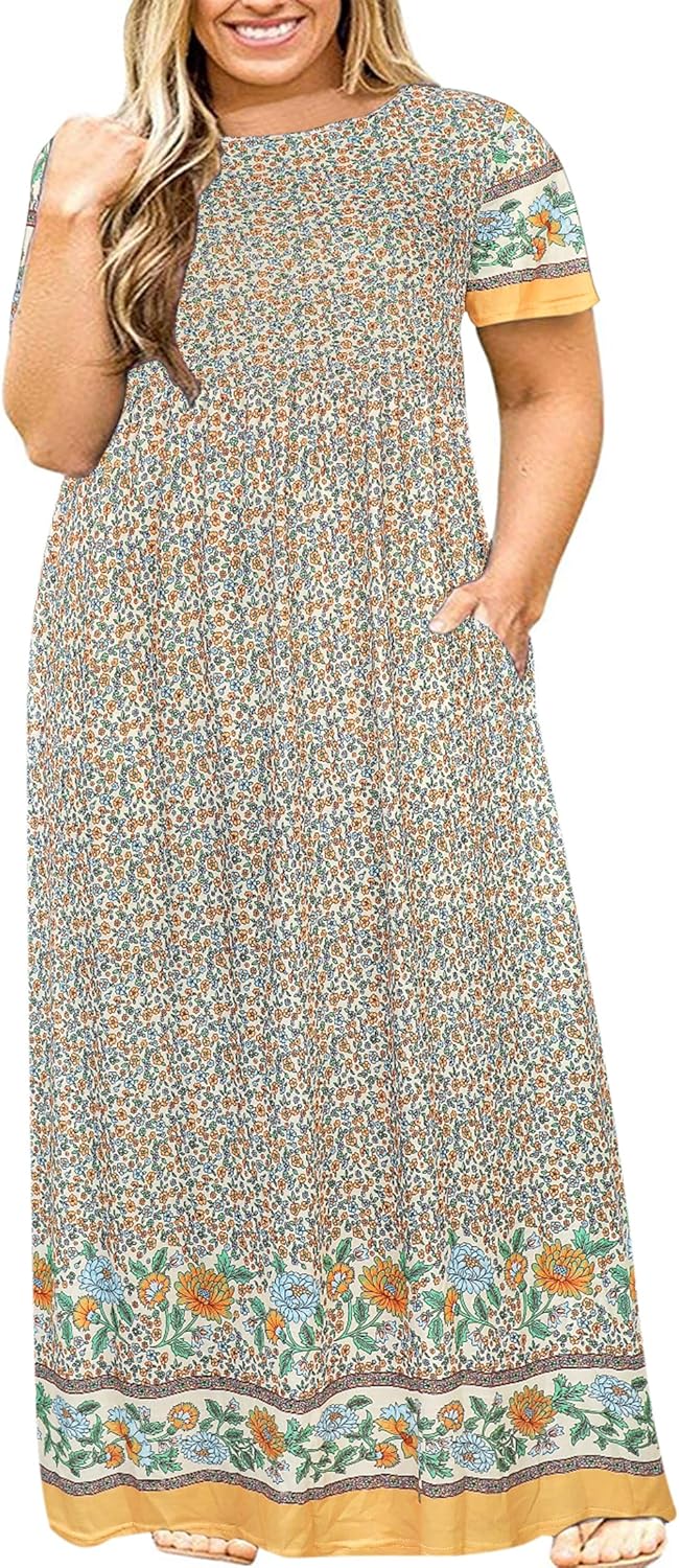 Kancystore Women's Plus Size Maxi Dress with Pockets for Summer