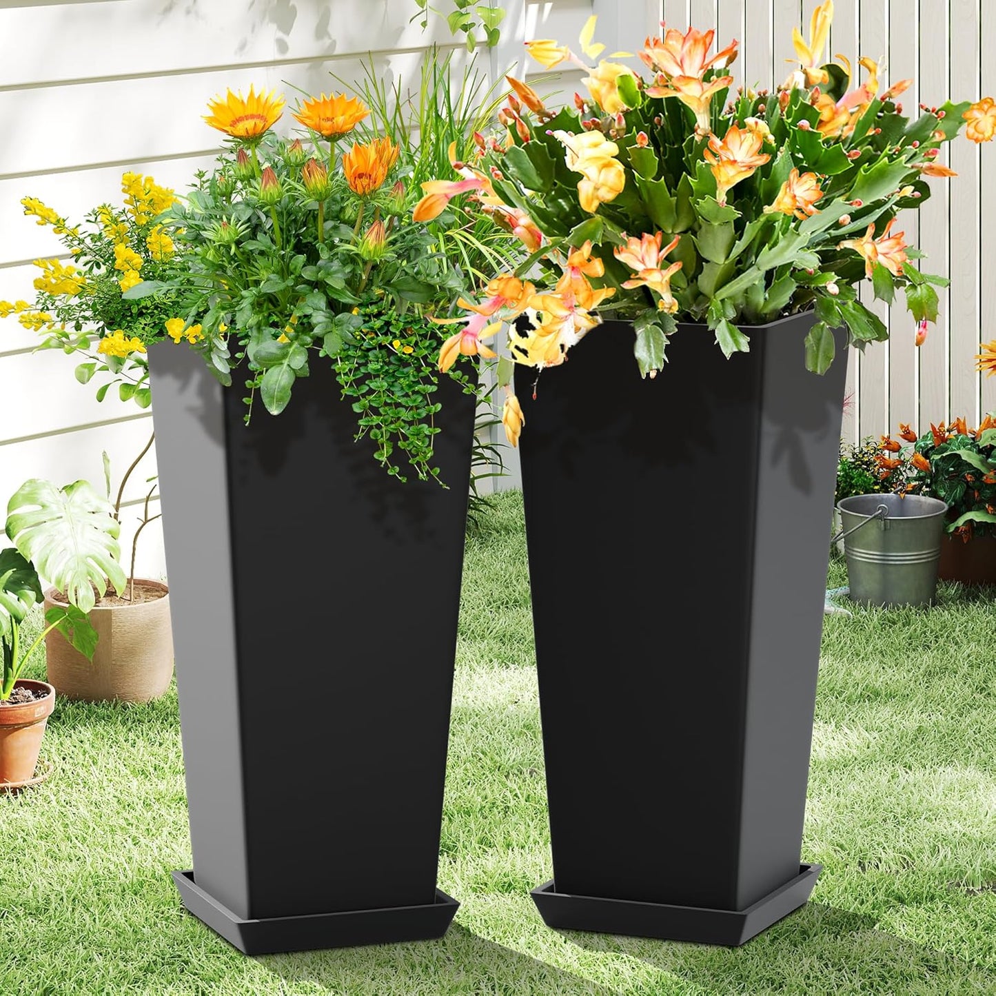 FENCY Set of 2 Tall Planters for Outdoor Plants, 24 Inch Pots