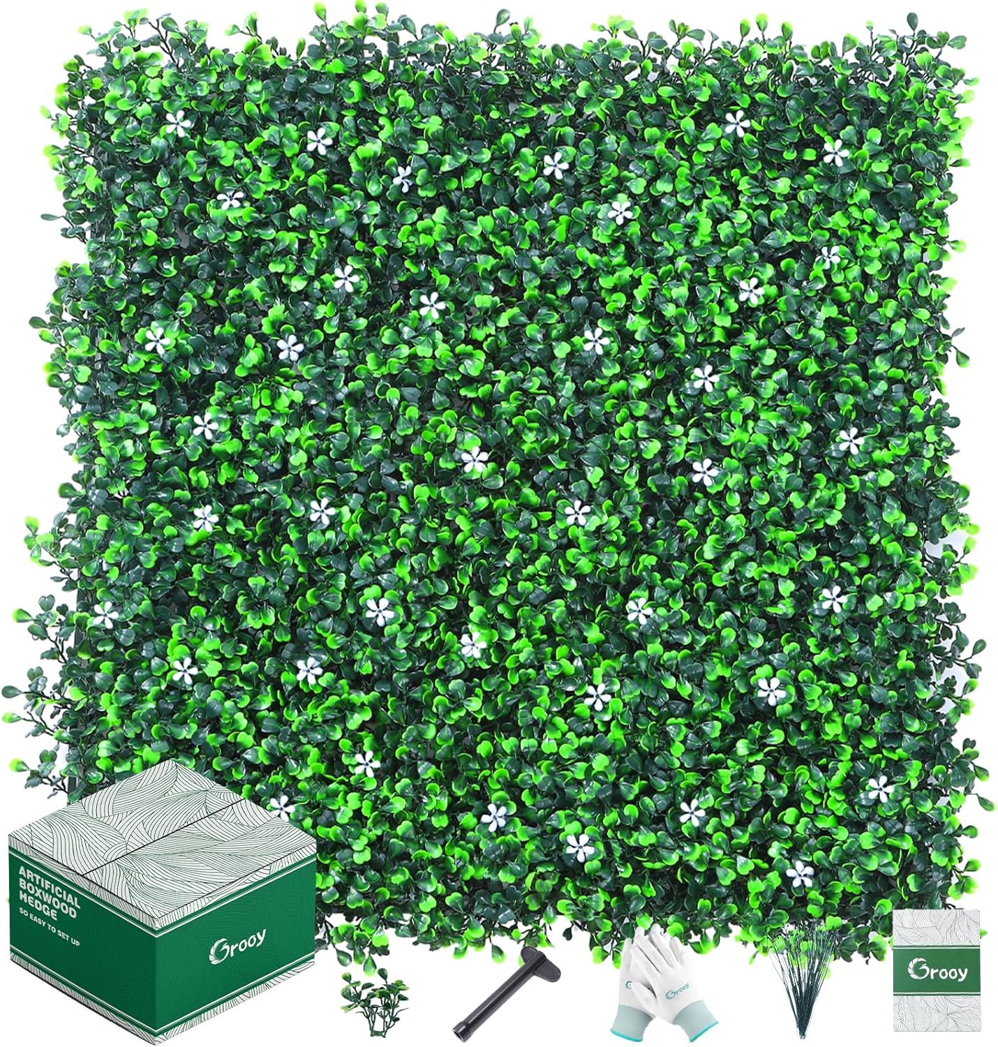 16PCS Grass Wall Panel with Flowers for Indoor and Outdoor Use