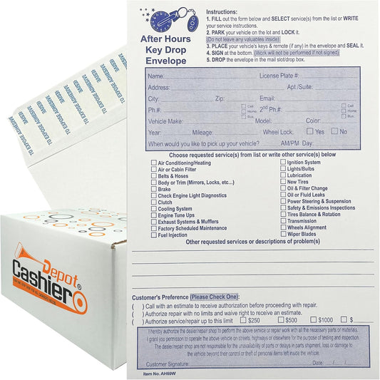 500 Cashier Depot Night Key Drop Envelopes for Auto Shops