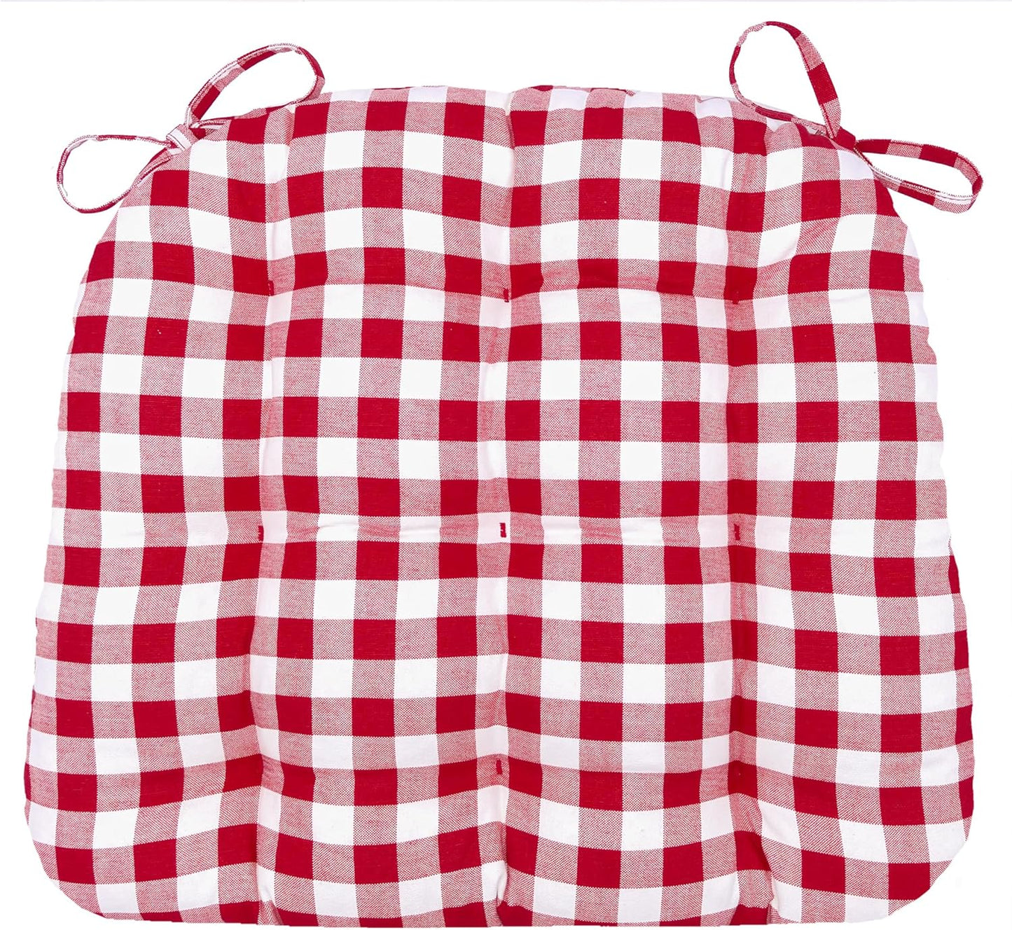 Classic Check Red Dining Chair Pad with Ties for Comfort