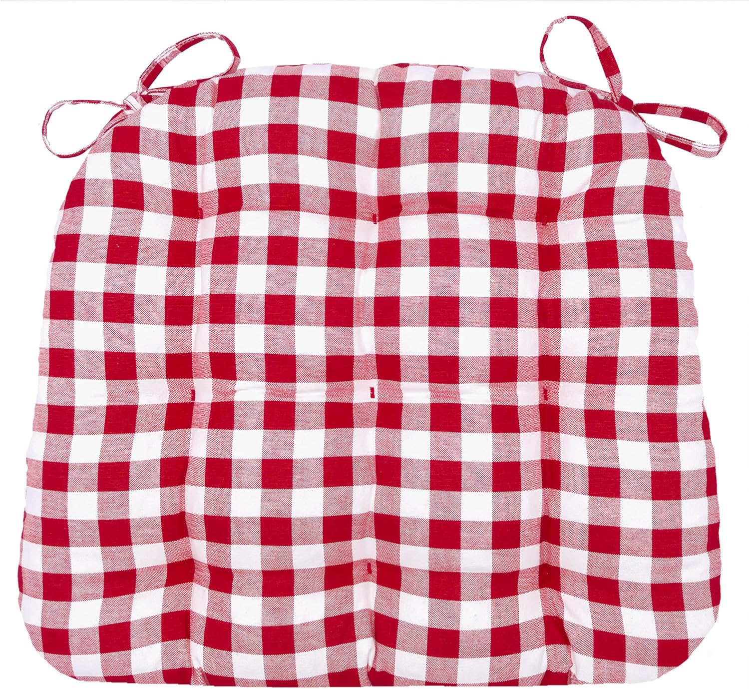 Classic Check Red Dining Chair Pad with Ties for Comfort