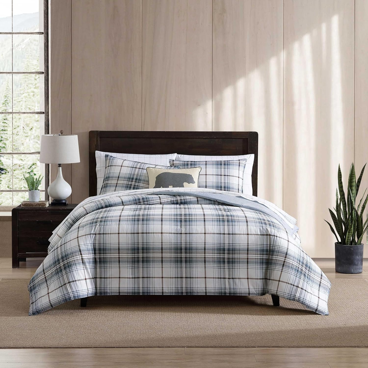 Eddie Bauer Twin Comforter Set, Reversible Plaid Bedding Essentials
