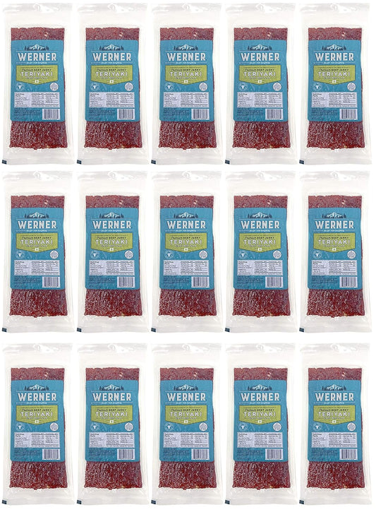 Werner Beef Jerky Slab Pack of 15-1 Ounce Teriyaki Snacks