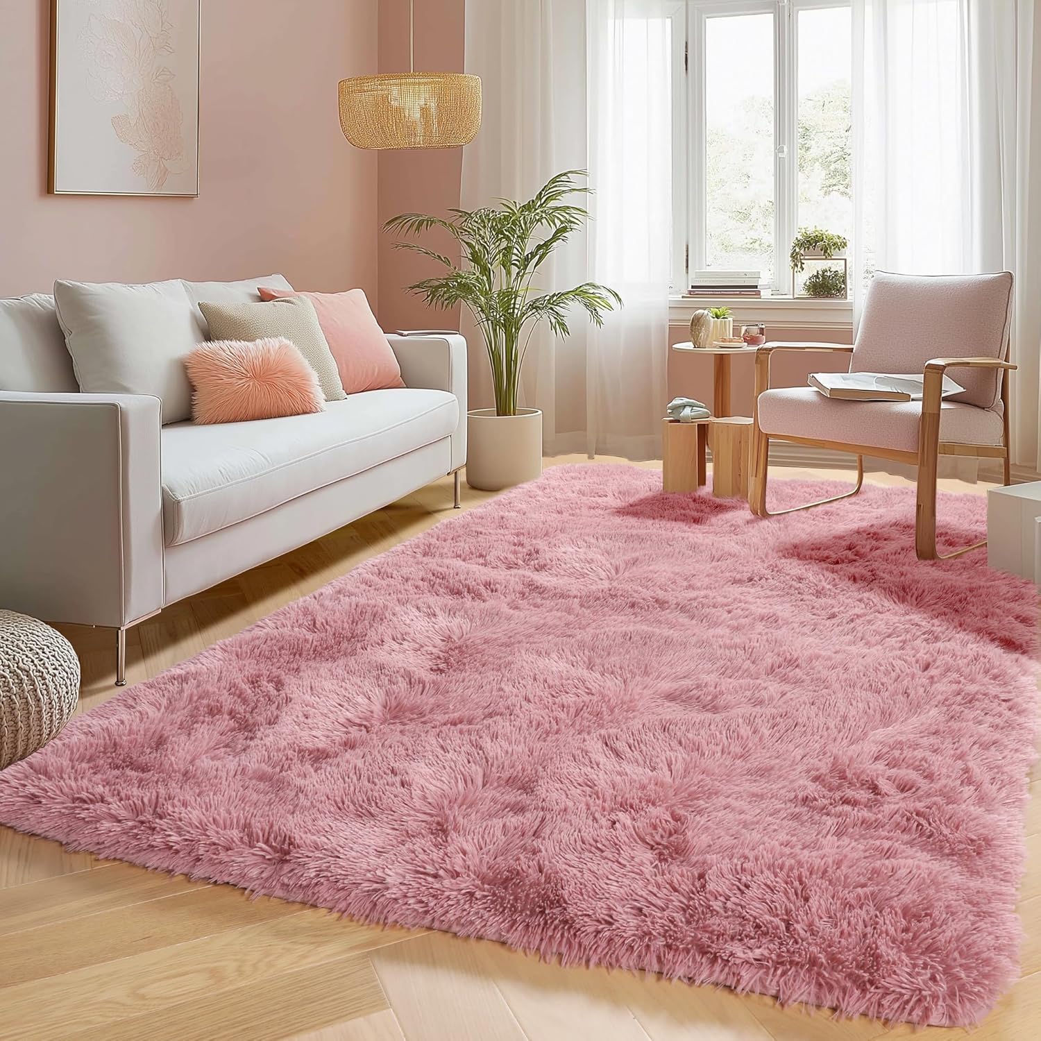 PAGISOFE Blush Pink Fluffy Shag Area Rug for Bedroom Girls