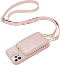 ZVE Zipper Wallet Case Crossbody for iPhone 12 Pro/12 - Rose Gold