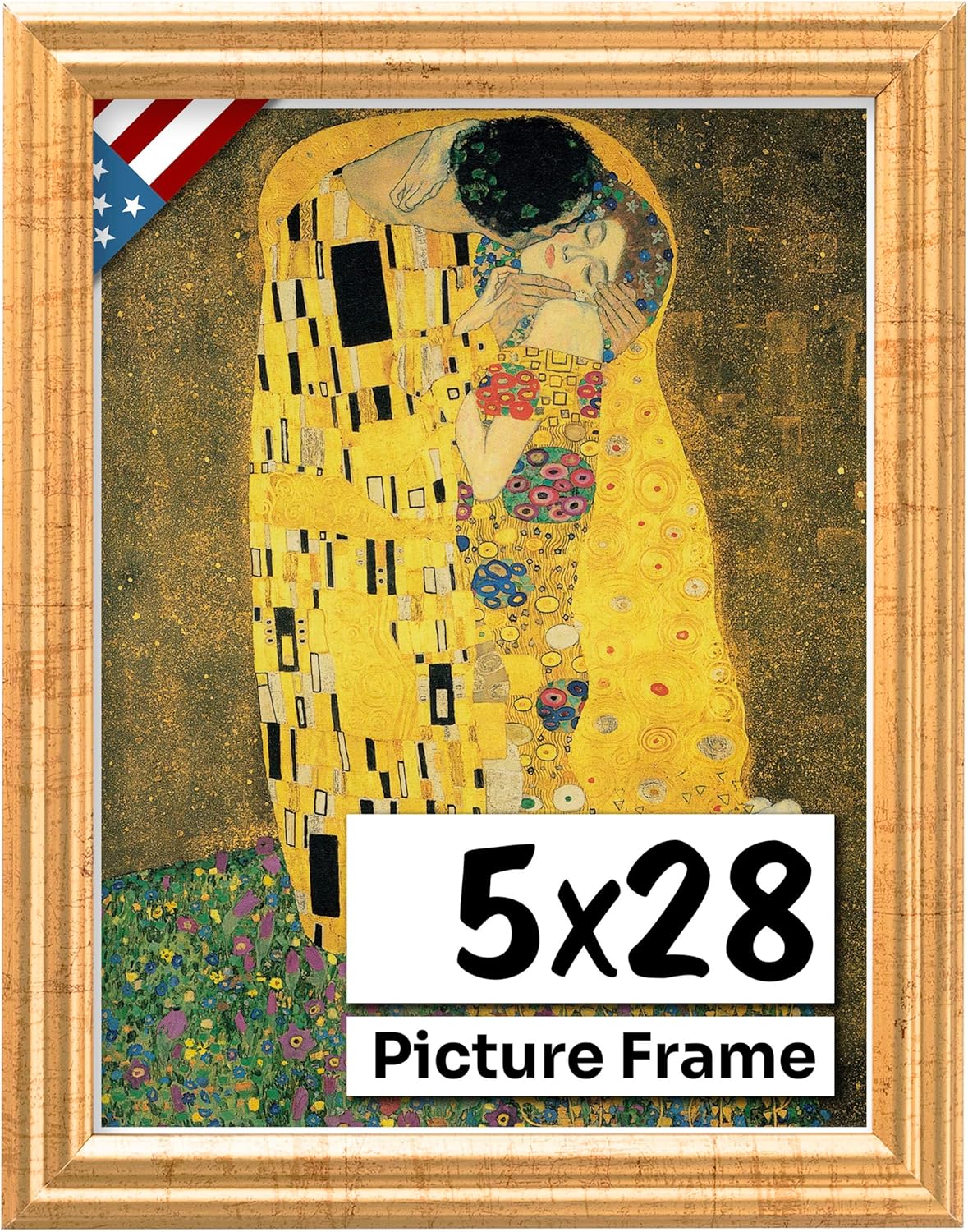Antique Gold 5x28 Picture Frame - Handmade Solid Wood Decor
