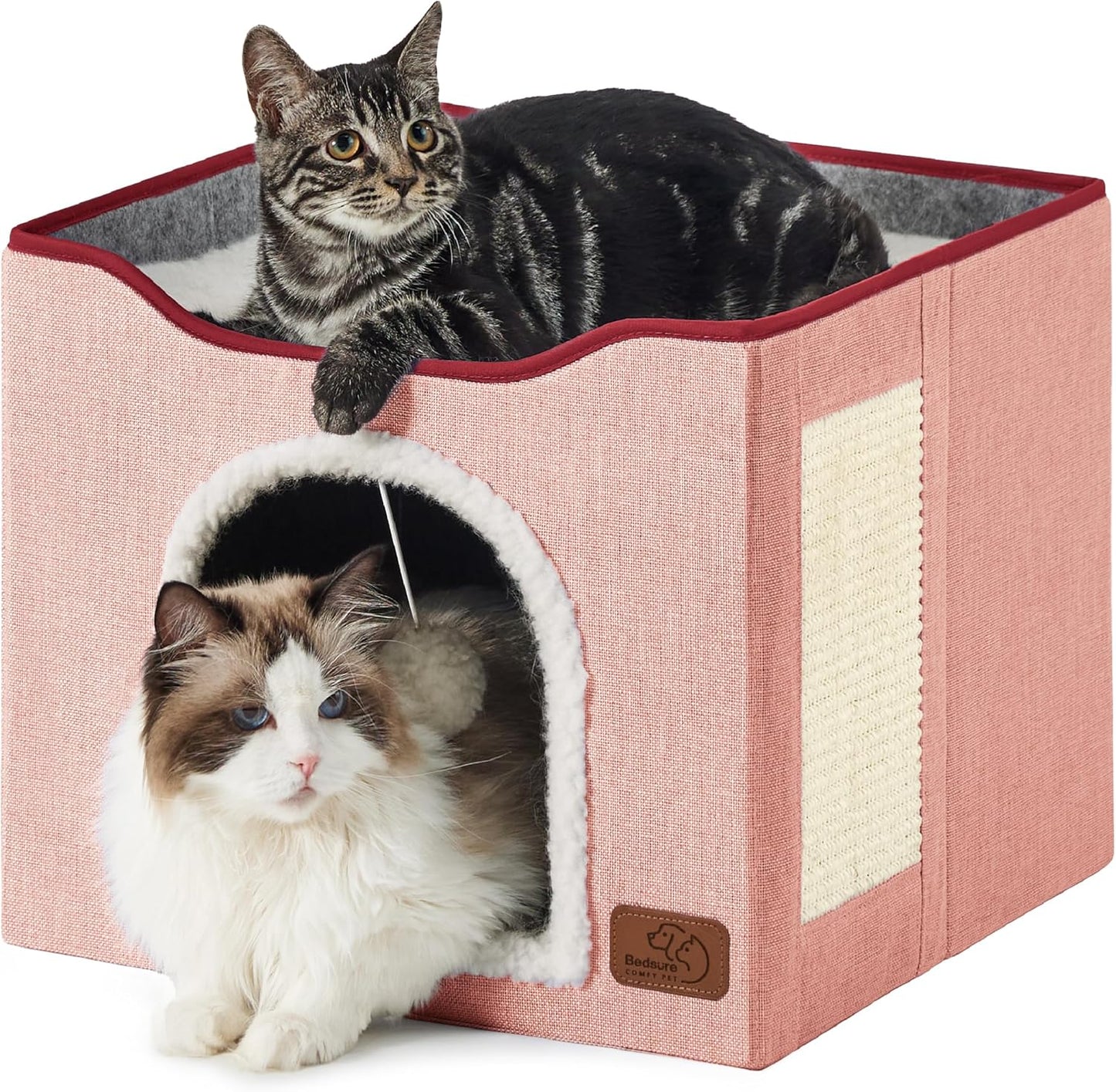 Cozy Cat Hideaway with Scratch Pad and Fluffy Ball for Cats