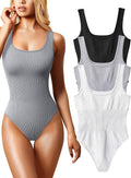 Womens 3 Piece Ribbed Square Neck Bodysuits 3-Pack - Stretchy Fit
