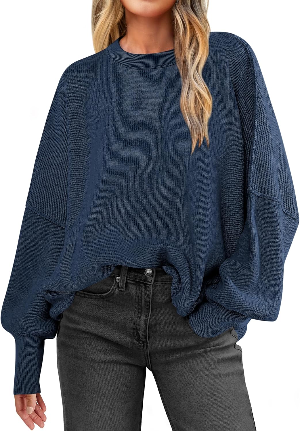 Stylish Women Crewneck Batwing Long Sleeve Oversized Sweater
