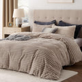 Bedsure Fluffy Duvet Cover Set King Size - Ultra Soft Striped Khaki
