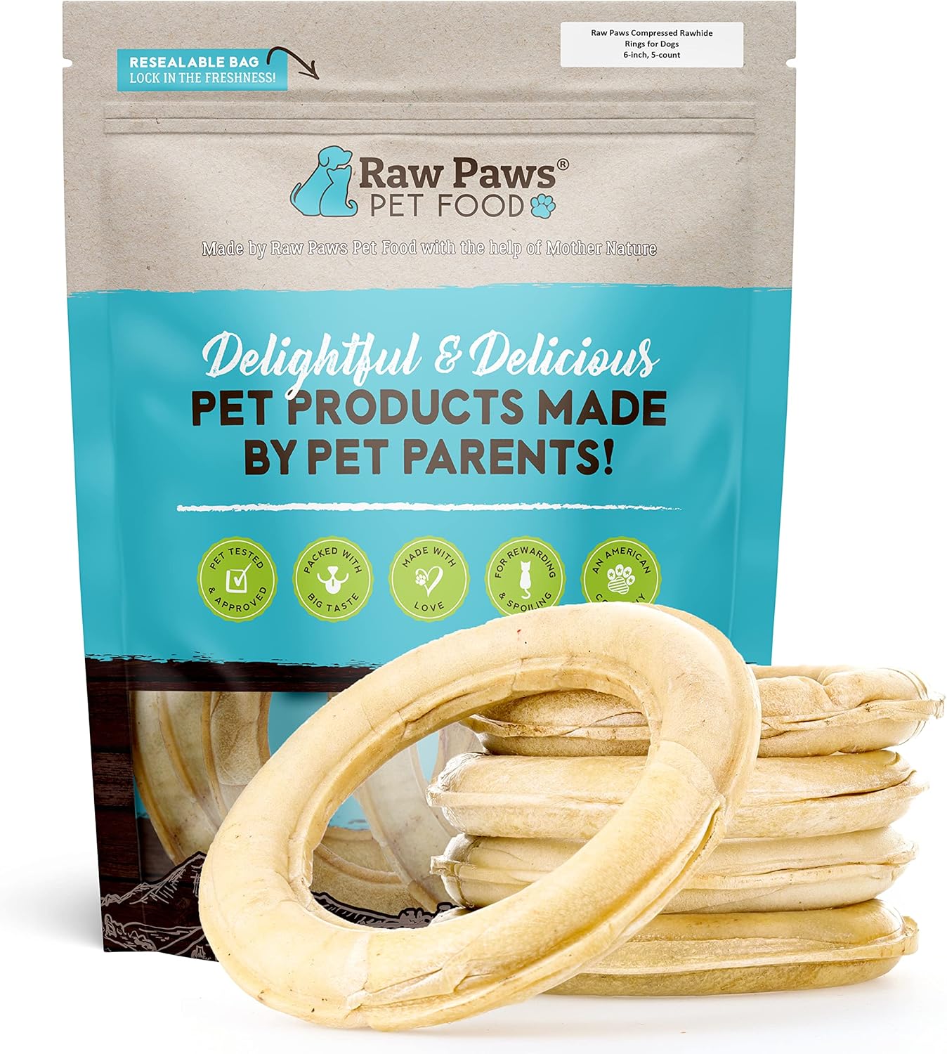 Raw Paws Compressed Rawhide Rings for Dogs - Natural Chews