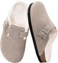 Women's Fuzzy Suede Clogs Mules with Arch Support - Cozy Slip-On