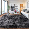Fluffy Carpet for Living Room 6x9 ft - Plush Black Grey Shaggy Rug