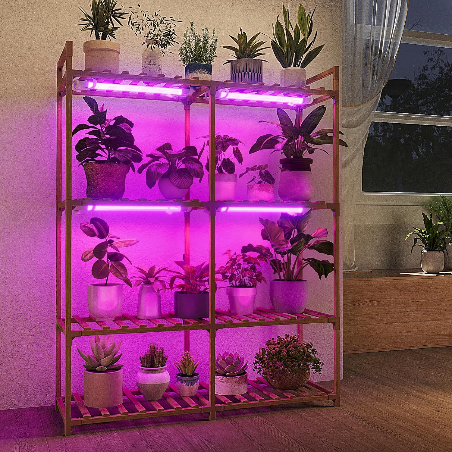 Bamworld Plant Stand with Grow Lights for Indoor Plants