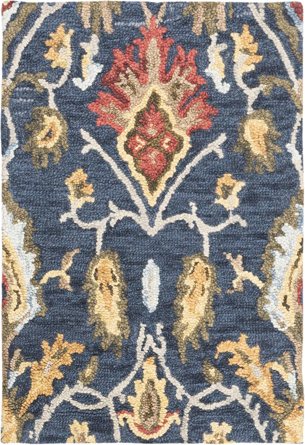 Handmade Premium Wool Accent Rug in Navy and Multi Colors