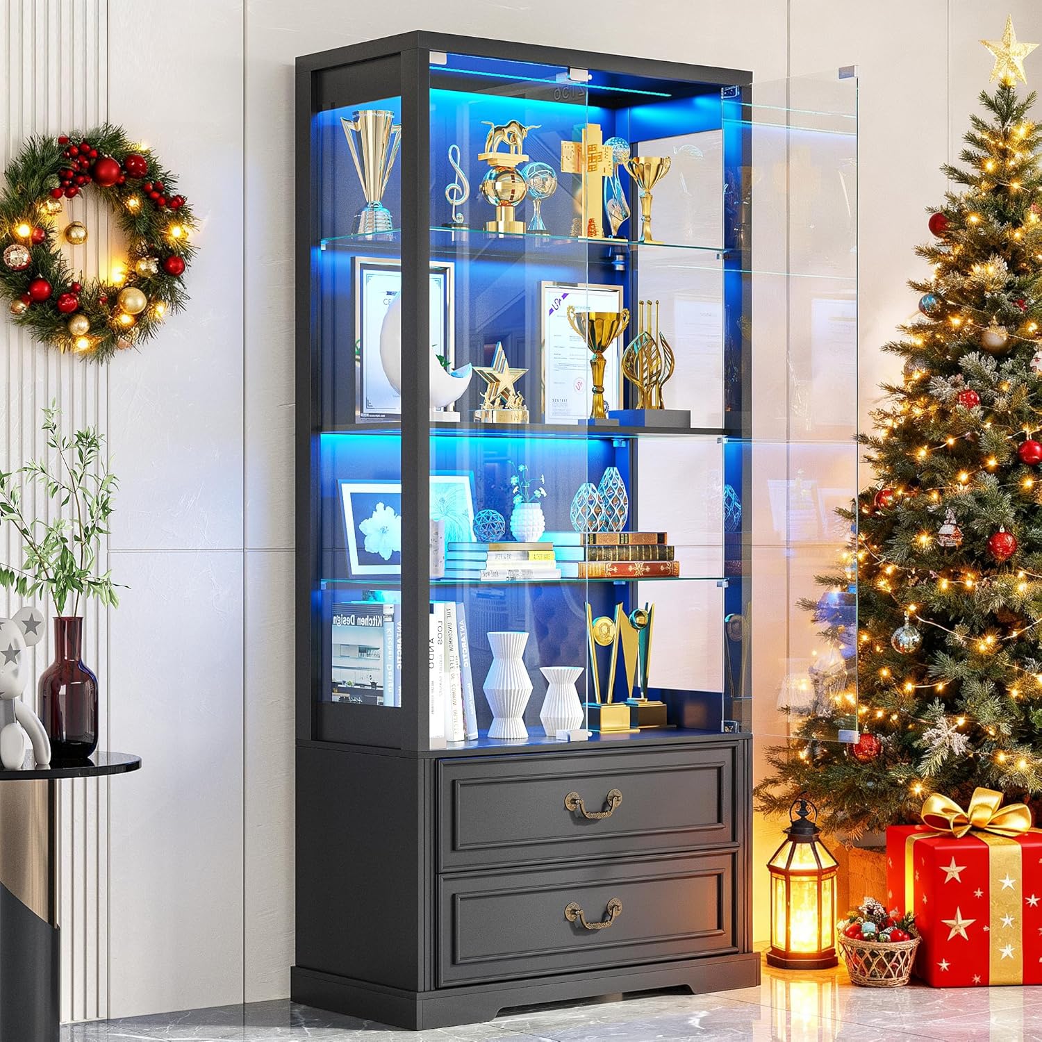Glass Display Cabinet with Door and LED Light for Showcase