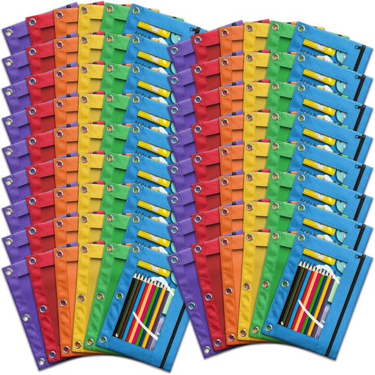 V-Opitos Pencil Pouch for 3 Ring Binder - 102 Pack Assorted Colors