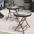 Foldable Patio Side Table Set of 2 with Tempered Glass Top - Space