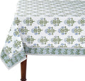 Ridhi Mughal Buta Blue Hand Block Print Cotton Tablecloth 108 x 60