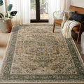 Vintage Distressed 5x7 Area Rug - Low Pile Medallion Accent