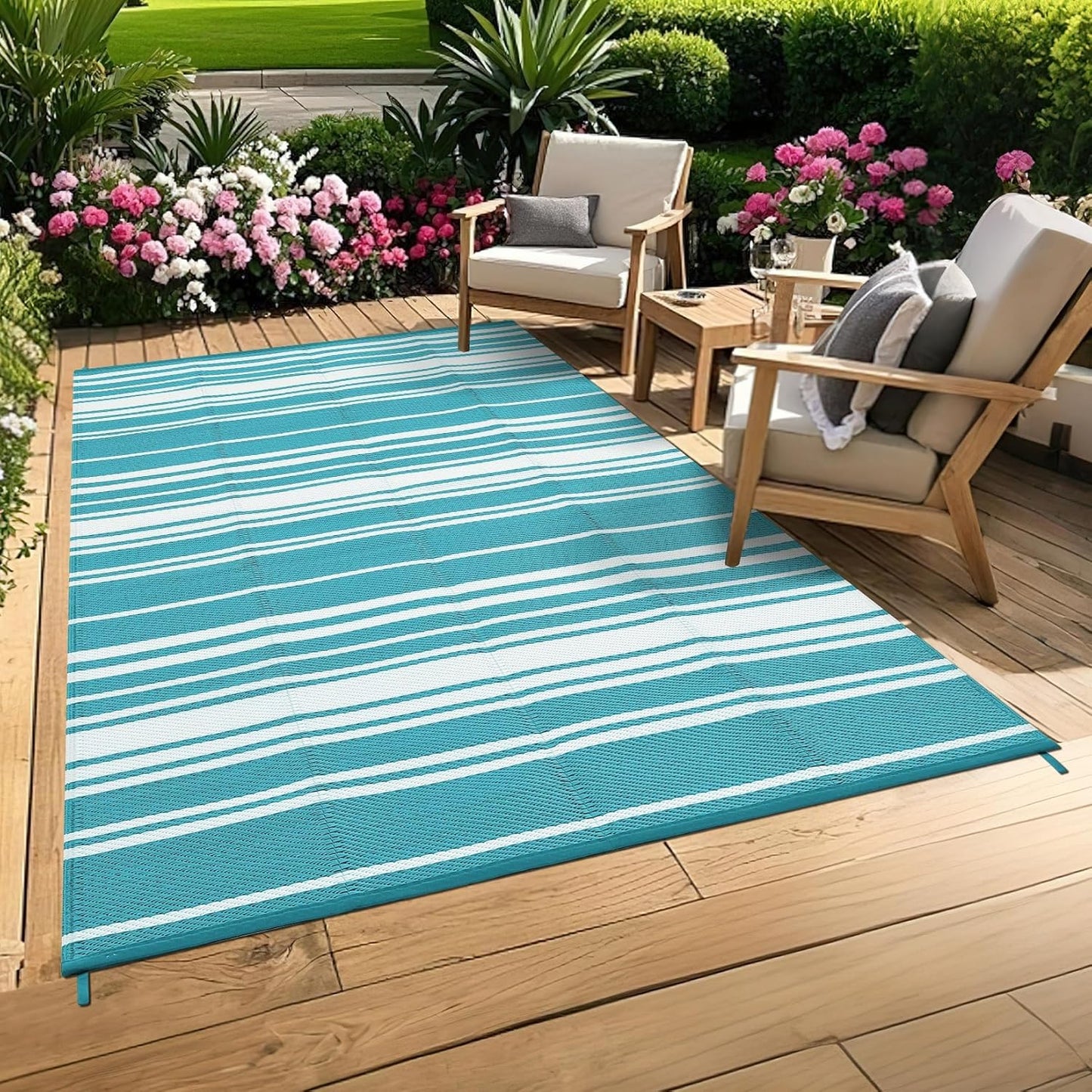 Waterproof Outdoor Rugs 8x10 UV-Resistant Plastic Straw Mat